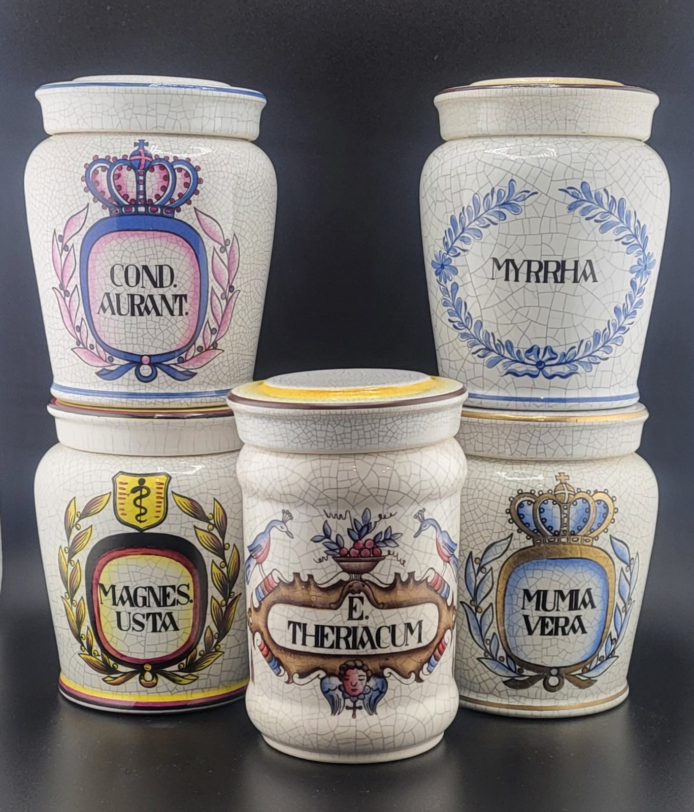 Set Of 5 Vintage Western Germany Apothecary Jars With Lids