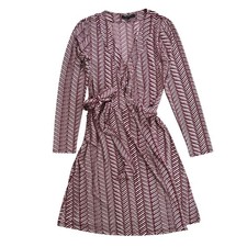 Banana Republic Womens M Red White Geometric Print Long Sleeve Wrap Dress Career