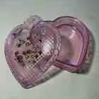 Large Fenton Pink Glass Iridescent Handpainted Strawberry Berry Heart Shaped Box