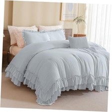 's House Ruffled Comforter Set Size, Lightweight Microfiber Queen Light Blue