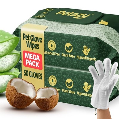 Petazy Pet Glove Wipes for Dogs & Cats   Hypoallergenic Thick 50