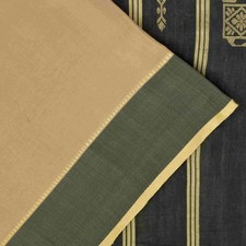Sanskriti Vintage Cream-Black Cotton Silk Saree Elephant Woven Sari 5 Yd Craft