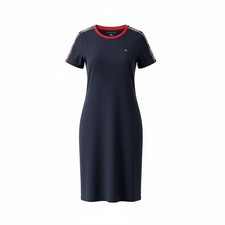 Tommy Hilfiger Women's Navy Cotton Midi T-Shirt Dress M Red Contrast Trim
