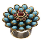 QVC Fern Mallis Brasstone Turquoise Colored Cabochon Flower Ring Size 6 — photo 1