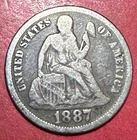 1887 US Seated LIBERTY SILVER Dime! "Philadelphia" Mint! "LIBERTY" Shows! FINE!