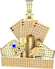 10k Gold 1.68ctw Poker Cards Money Hands Pendant Hip Hop Iced Out Charm
