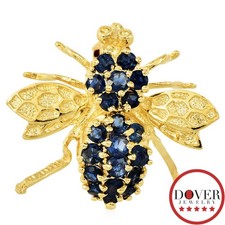 Estate Sapphire 14K Yellow Gold Fly Bee Insect Pin Brooch 2.8 Gr NR