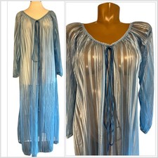VTG Shirley of Hollywood Blue Maxi Sheer Nylon Romantic Nightgown Lingerie OS