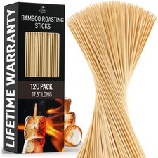 Zulay Kitchen 120 Pack Bamboo Wooden Skewers - 17.5" Marshmallow Roasting Sticks