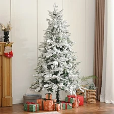 6FT Artificial Christmas Tree Flocked Design Xmas Tree, Full Appearance Snowy