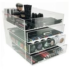 NEW DELUXE MAKEUP ORGANIZER - ACRYLIC 4 TIER DRAWER COSMETIC DISPLAY CASE W/LID