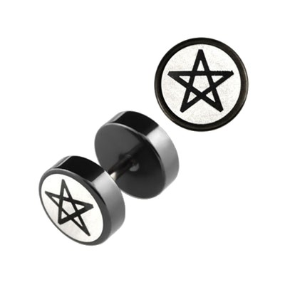 1 Stück Fake Plug Schwarz Sternchen Logo Ohrstecker Tunnel Ohrring Cap Ø 8mm