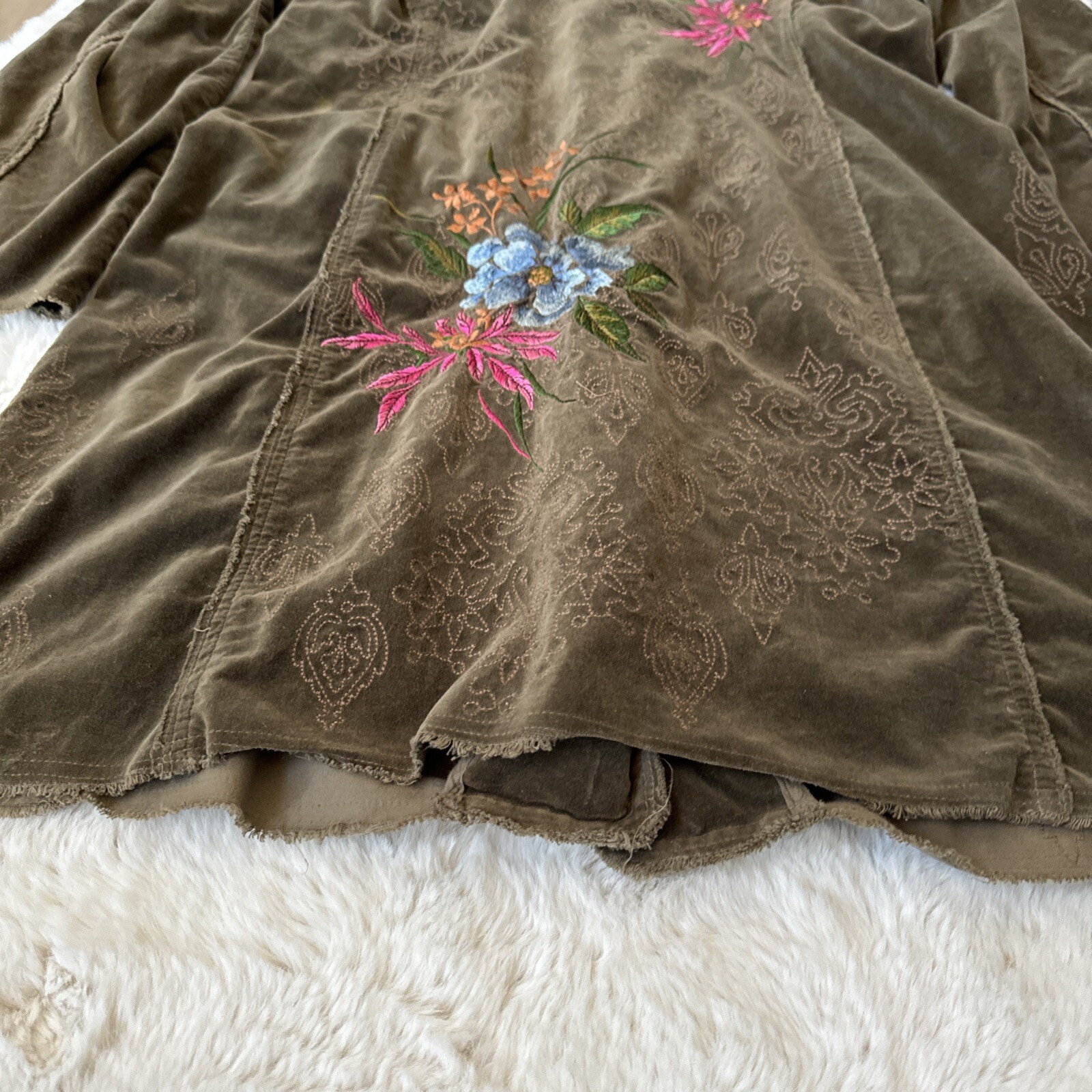 Johnny Was Velvet Embroidered Duster Coat Size XL cho… Gem