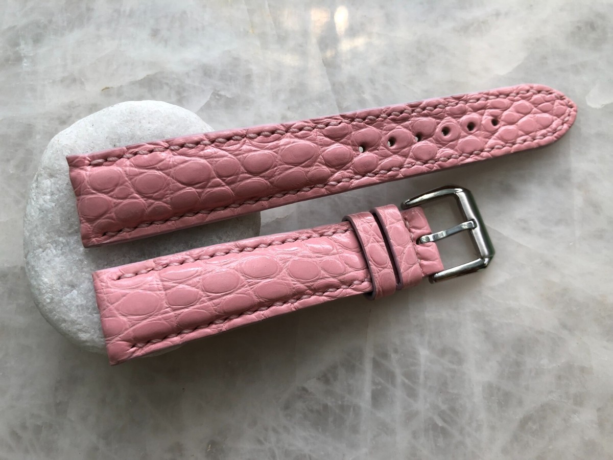 18mm/16mm Pink Alligator Crocodile Embossed Leather Watch  display picture 3