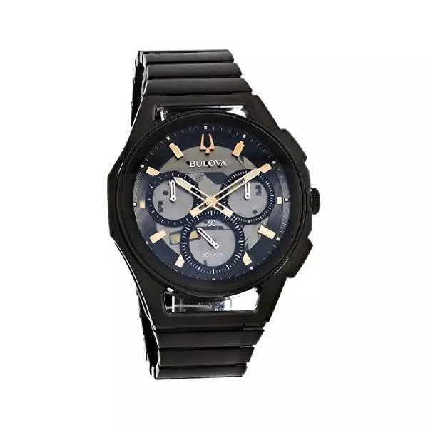 Bulova Curv Black Dial Chronograph Bracelet Sapphire Crystal Men s