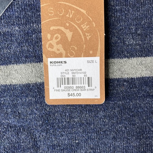 Mens Long Sleeve Cotton Crew Neck Sweater Blue Stripe LARGE NWT $54 Sonoma - Picture 4 of 9