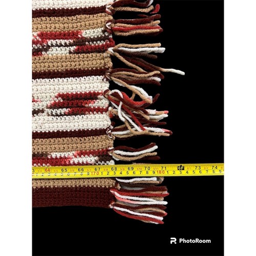 Vintage Afghan Blanket Brown Western Southwest Fringe Crochet Handmade 1980s - Picture 6 of 7