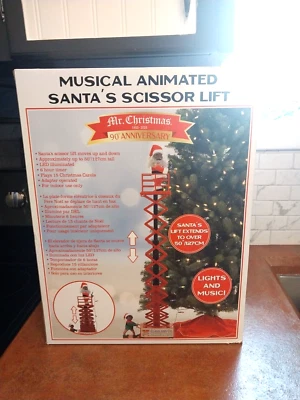 Mr Christmas Animated African Santa ONScissor Lift 90 Anniversary Retired Nib