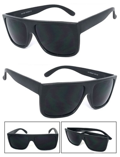 Retro Square Frame Sunglasses Flat Top Square Super Dark Lens Matte Black Frame - Picture 1 of 4
