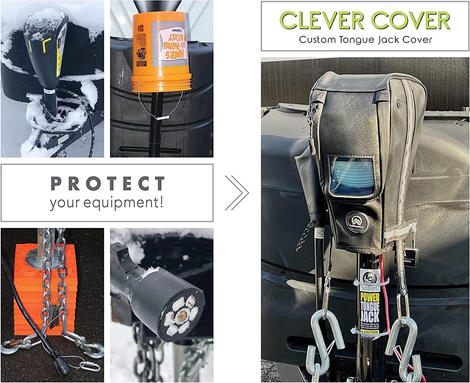 Electric Tongue Jack Cover for LCI Jack Trailer RV Chains Holder Sun