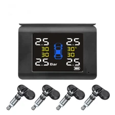 LCD Display 4 Sensors TPMS Car Tire Pressure Monitoring System Wireless Solar