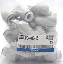 Lot of 10 SMC AS3301FG-N03-11S One-Touch Elbow Speed Controller, 3/8" NPT Port