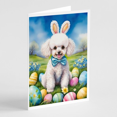 White Poodle Easter Egg Hunt Greeting Cards Envelopes Pk of 8 DAC5147GCA7P