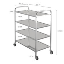 4 Tier Catering Stainless Steel Trolley Cart Food Serving Kitchen Storage Rack