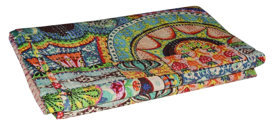 Colcha Kantha india hecha a mano manta colcha manta de algodón Gudri, Queen Foto 3 de 4