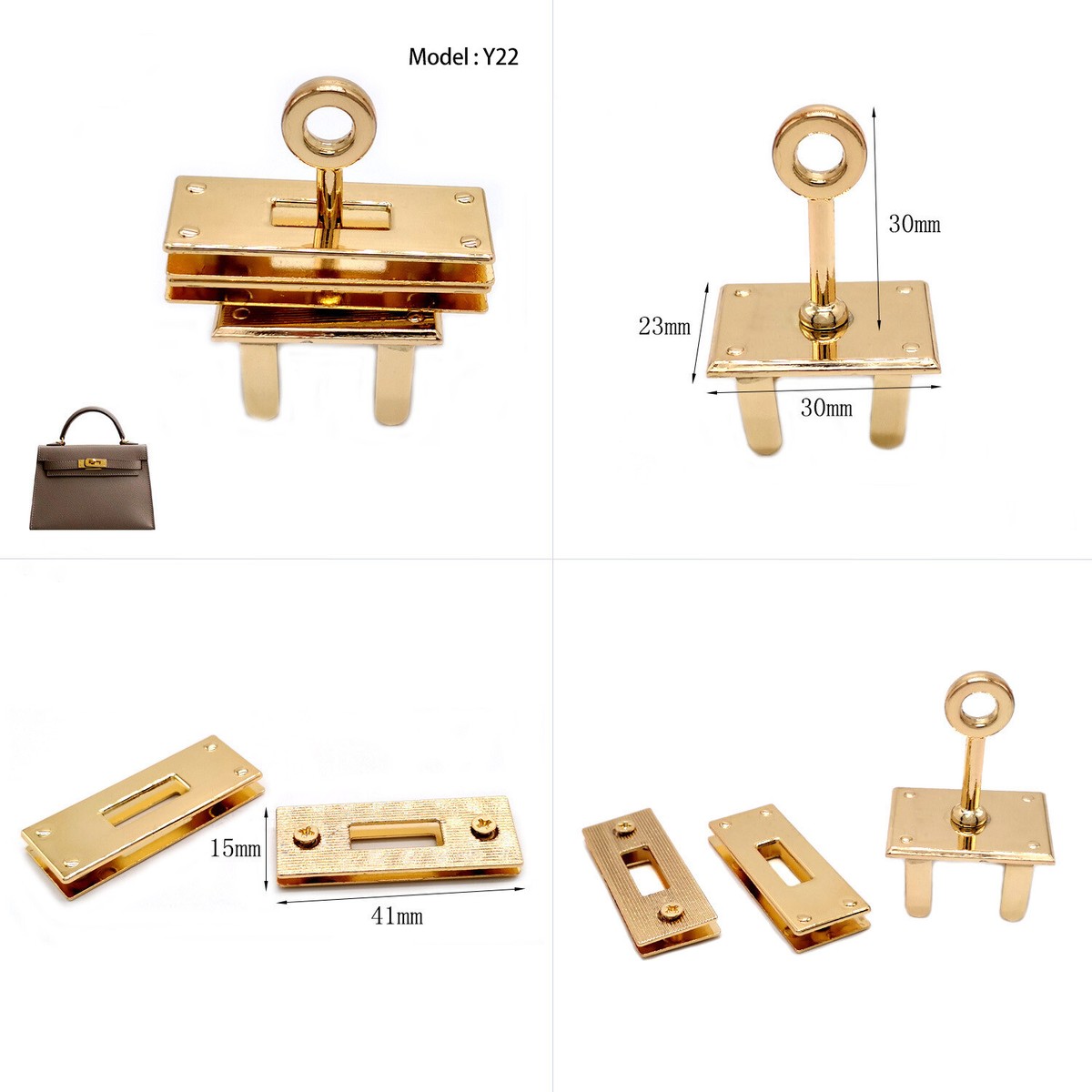 Metal Clasp Lock Suitcase Kelly Bag Parts Hasp Buckle Leather