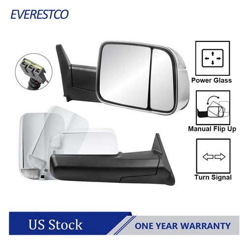 Pair Chrome Towing Mirrors For 1994-1997 Dodge Ram 1500 2500 3500 Power Glass