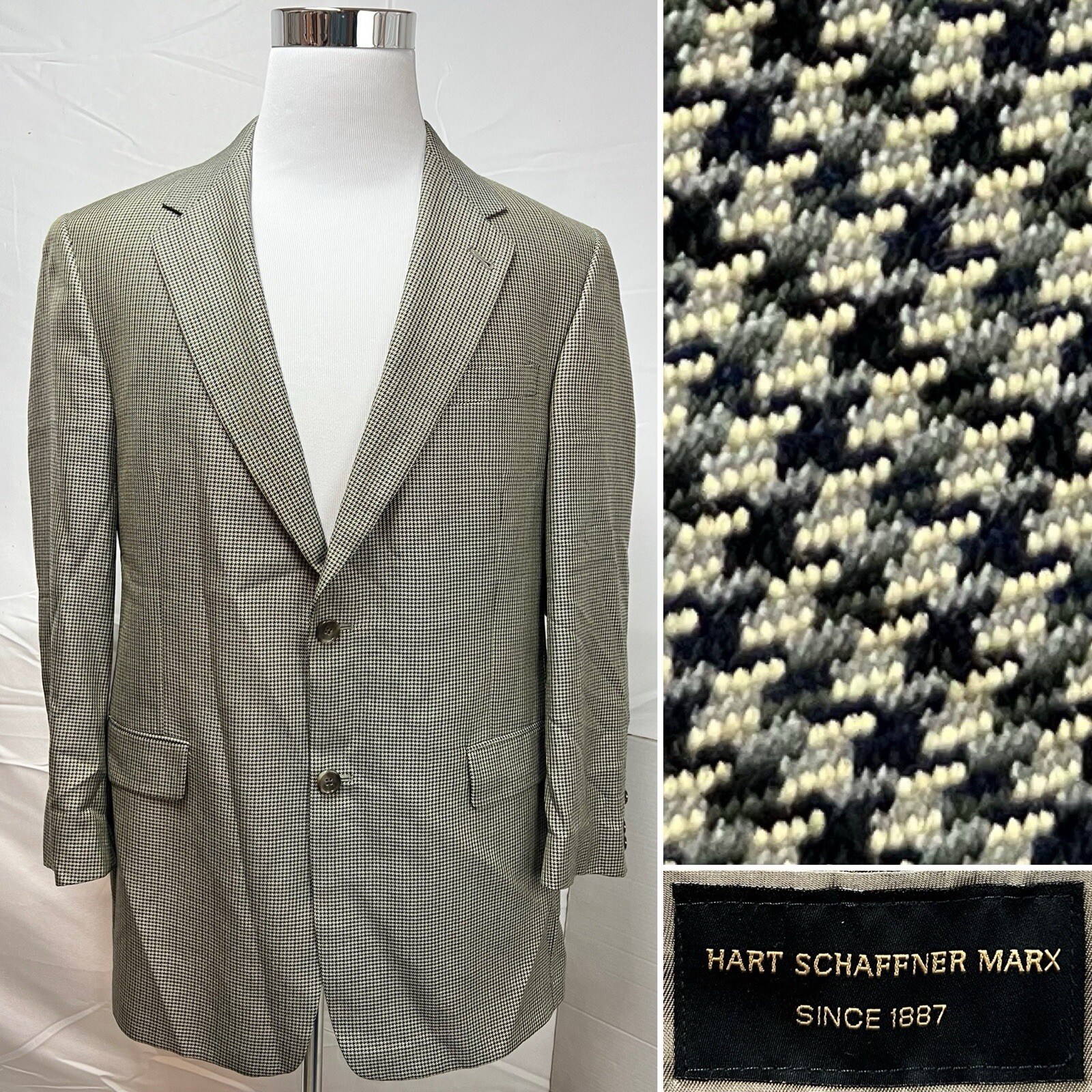 Hart Schaffner Marx Men's 42R Beige Black Houndstooth 2-Button Blazer Jacket