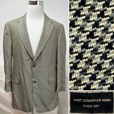 Hart Schaffner Marx Men's 42R Beige Black Houndstooth 2-Button Blazer Jacket