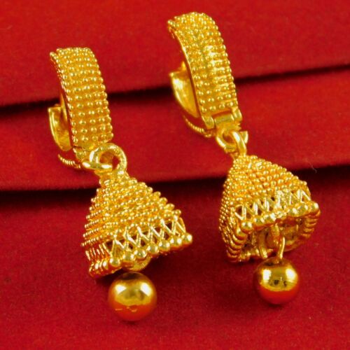 Gold Plated Earrings for women 22K Wedding Huggie Jhumki Ethnic Fashion Jewelry - Picture 1 of 4