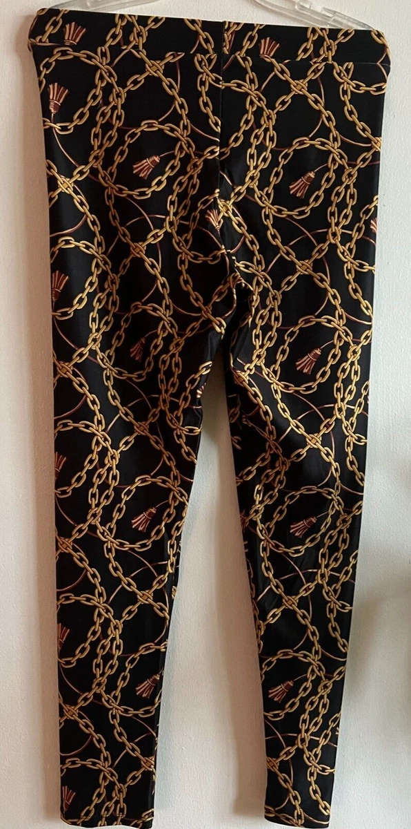 Zara Black & Gold Chain Leggings (PRE-LOVED) Size L