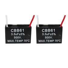 2PCS 500V 3.5UF CBB61 Ceiling Fan Motor Running Capacitor 2 Wire 50/60 Hz