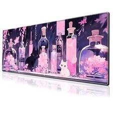 Cute Anime Cat Gaming Mouse Pad Pink Kawaii Large Desk Mat, 31.5x11.8 Inch Mo...