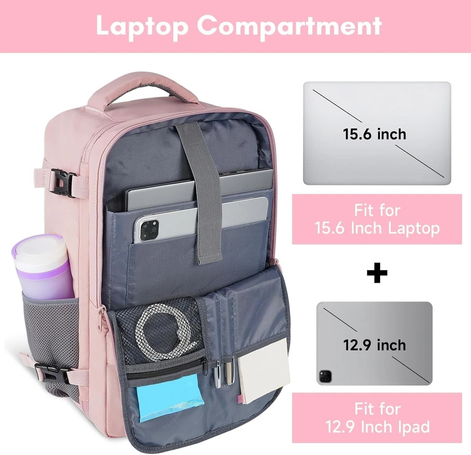 Mochila Bolsa De Cabina Viaje Equipaje Mano Para Portátil Mujer Hombre (Rosa) — 第 4/4 张图片