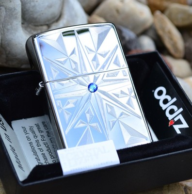 Zippo Lighter - Star Bright - Engraved - Blue Swarovski Crystal