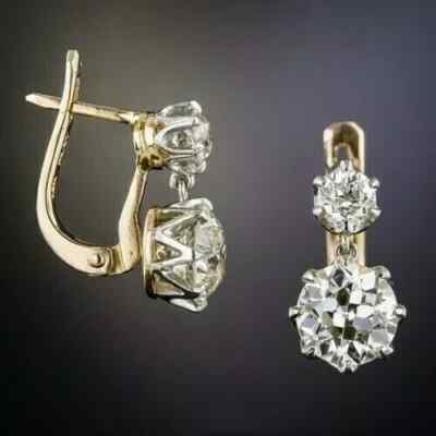 Art Deco 2Ct Round Cut Lab Created Diamond Drop 14K Yellow Gold Plated Earrings