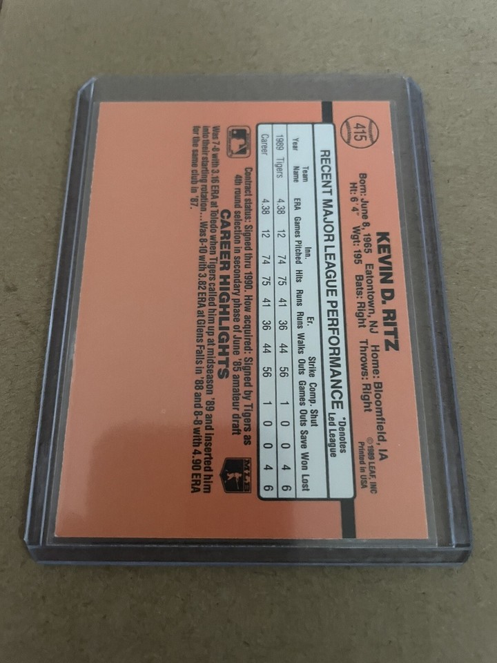 Kevin Ritz Rookie 1990 Donruss #415 Error Baseball Card No Dot Inc Rare ...