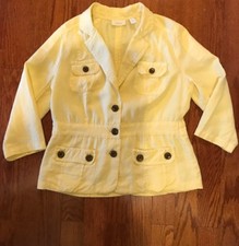 Chico's 2 100 Linen Blazer Jacket "Lilly" Yellow Button Double Pocket