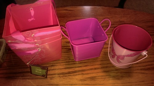 Lot of 6 Metal Cardboard Gift Boxes Pails Mini Buckets Pink Cute Crafts - Picture 1 of 5