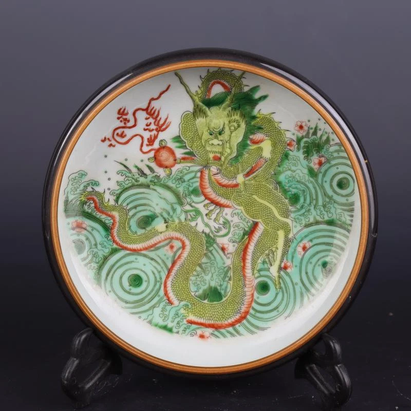China Colores Antiguos Porcelana Espejo Negro Esmalte Animal Dragón Fregado de Agua Foto 2 de 4