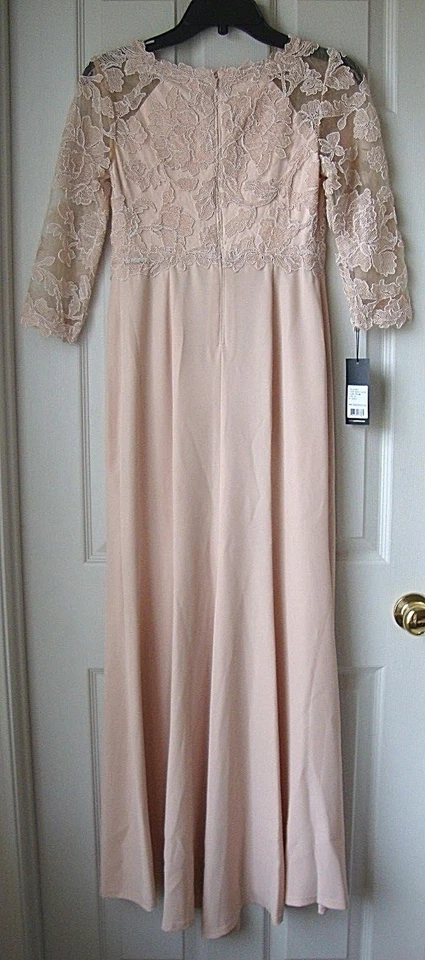 New Tadashi Shoji Women's Peony Embroidered Stretch Crepe Gown Primrose 2P $428 - Image 4 of 4