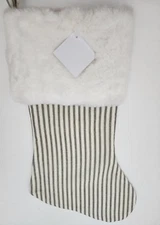 White Gray Stripe Holiday Christmas Fireplace Stocking Hobby Lobby Brand New Tag
