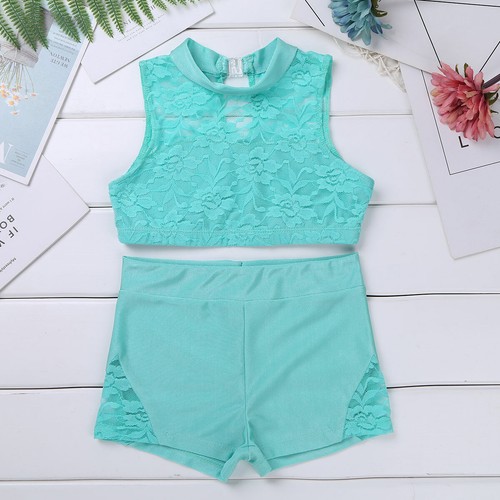 Girl Dance Outfit Two-Pieces Crop Top+Shorts Leotard Sport Gymnastics Dancewear - Picture 84 of 87