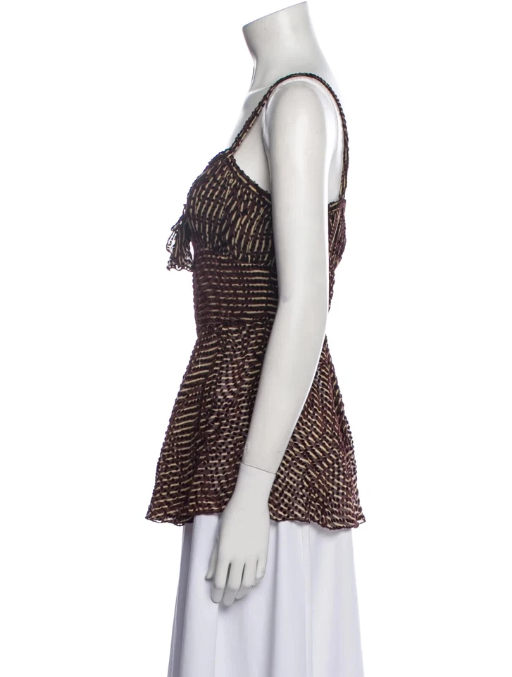 Camiseta sin mangas Anna Sui para mujer XS marrón viscosa estampada correa de espagueti cuello en V talla cremallera Foto 2 de 3
