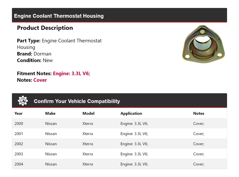 Carcasa termostato refrigerante motor Dorman V6 3,3 L Nissan Xterra 2000-2004 Foto 2 de 4