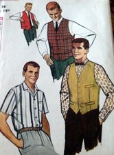 VTG 1960s MENS SHIRT VEST Sewing Pattern CHEST 34
